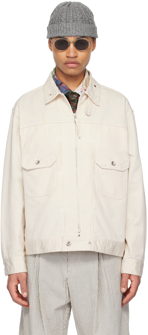 Shop Engineered Garments Off-white Zip Jacket In Ct164 Natural Chino