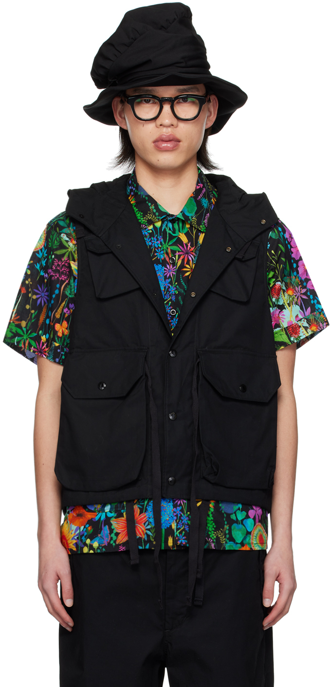 Engineered Garments Black Hooded Vest In Zt156 A - Black Cott
