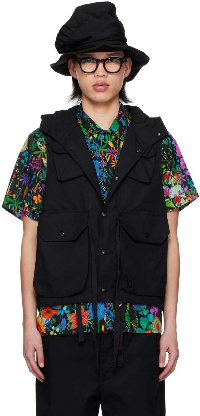 Black Hooded Vest by Engineered Garments on Sale