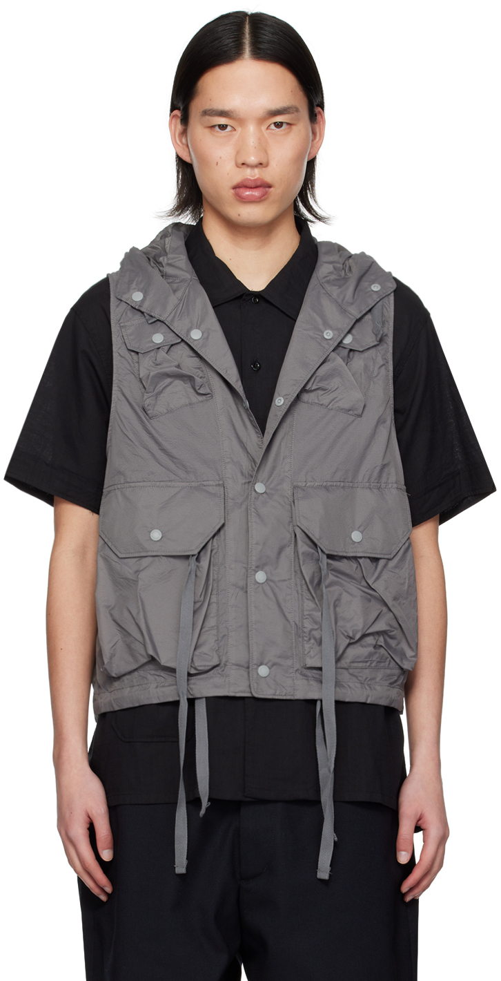 Engineered Garments Gray Hooded Vest In Kd017 C - Grey Nylon
