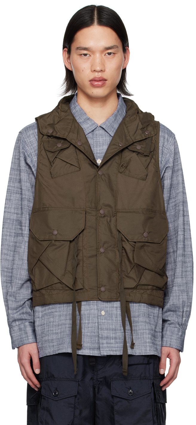Engineered Garments Brown Hooded Vest In Kd018 A - Dk.brown N