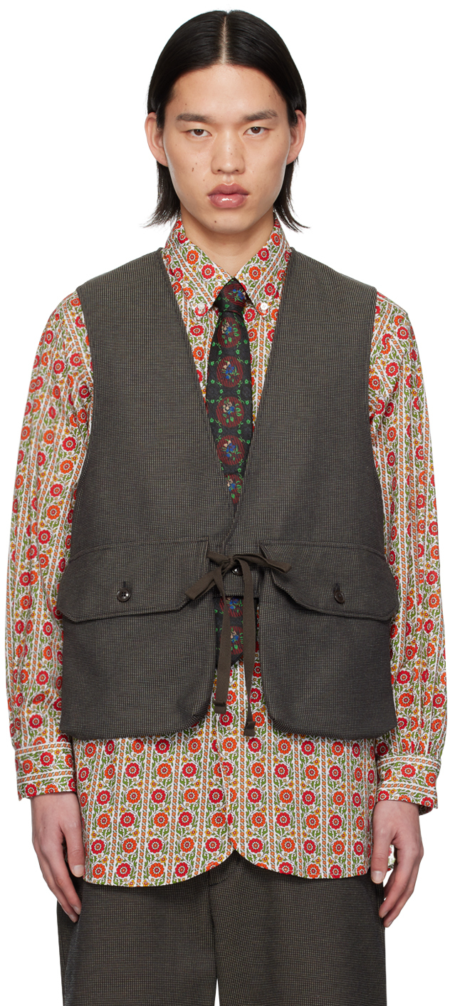 Shop Engineered Garments Brown Flap Pocket Vest In Co001 Dk.brown Cp Wa