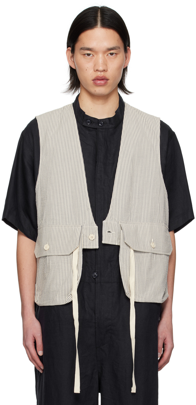 Off-White & Navy Flap Pocket Vest