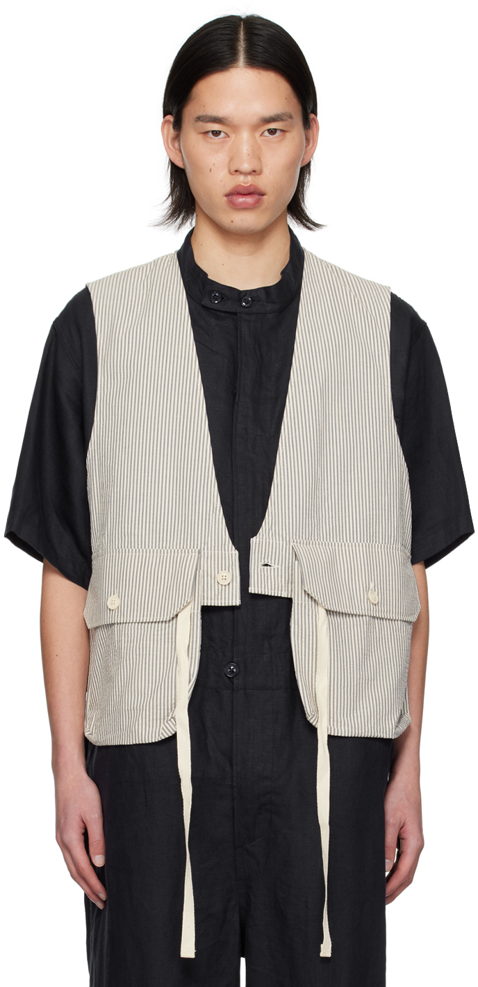 Shop Engineered Garments Off-white & Navy Flap Pocket Vest In Sd029 Navy/natural C