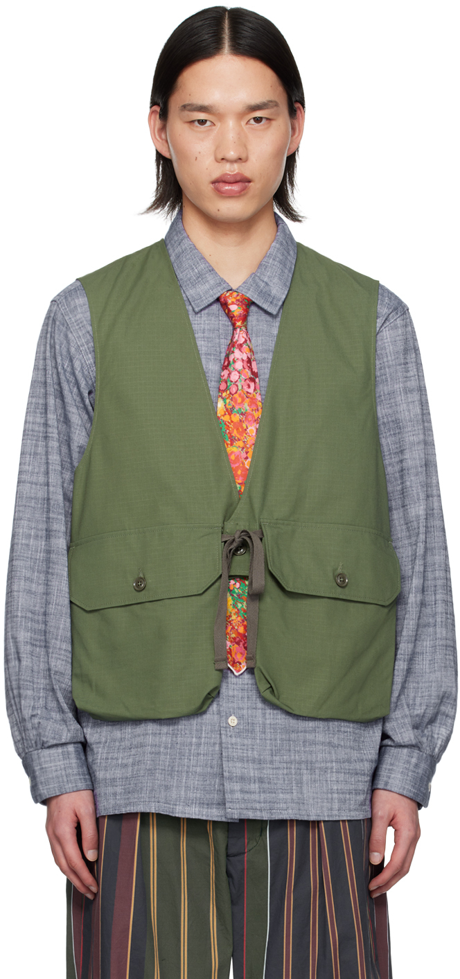 Shop Engineered Garments Green Flap Pocket Vest In Ct010 C - Olive Cott