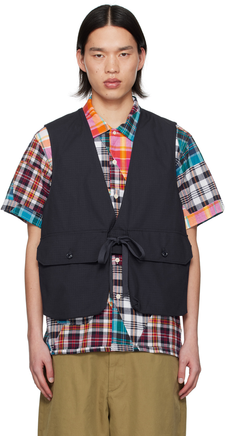 Shop Engineered Garments Navy Flap Pocket Vest In Ct114 A - Dk.navy Co