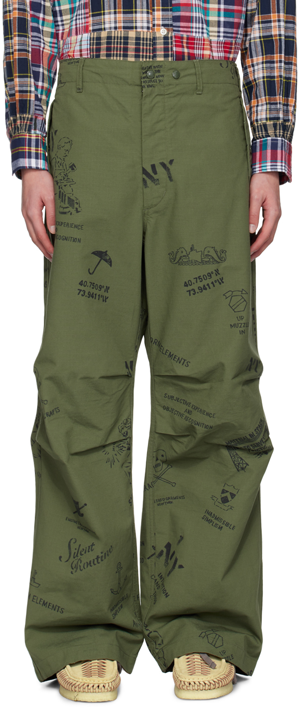 Engineered Garments Green Over Trousers In Ct264 Olive Graffiti