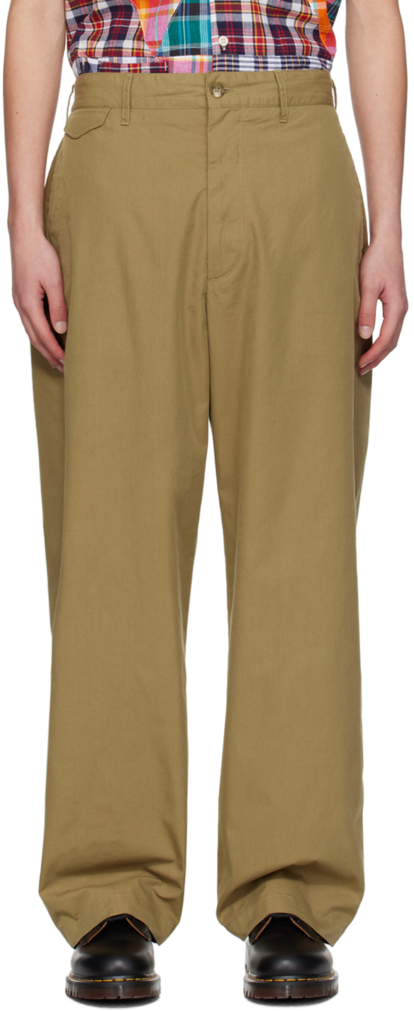 Shop Engineered Garments Khaki Officer Trousers In Bs001 Khaki Nyco Twi