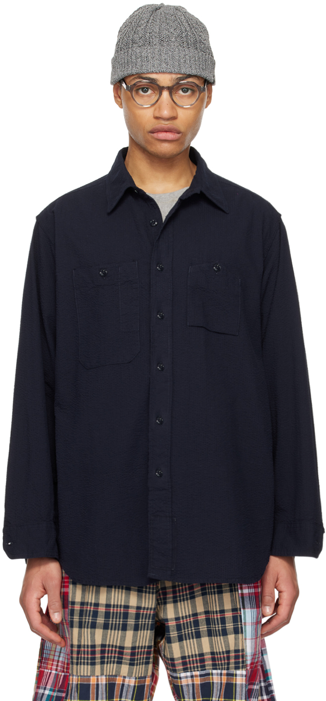 Shop Engineered Garments Navy Button Shirt In Zt188 A - Dk.navy To