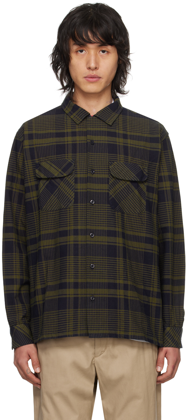 Engineered Garments Khaki & Navy Classic Shirt In Es062 Navy/olive Cot