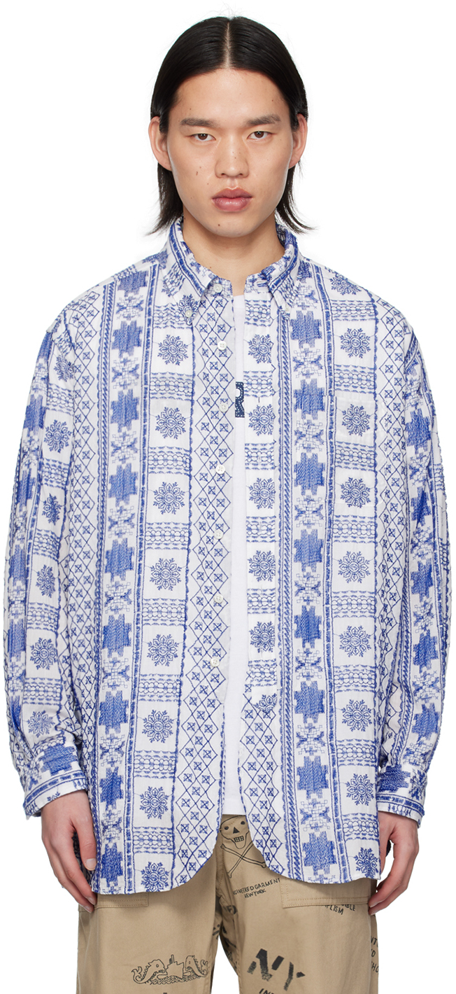Shop Engineered Garments Blue & White Embroidered Shirt In Ib001 Blue/white Cp