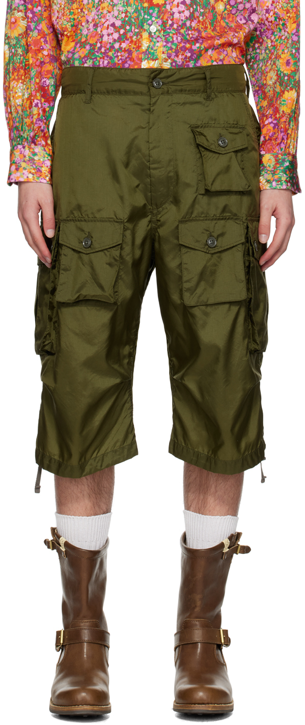Shop Engineered Garments Green Drawstring Cargo Shorts In Dz027 B - Olive Nylo