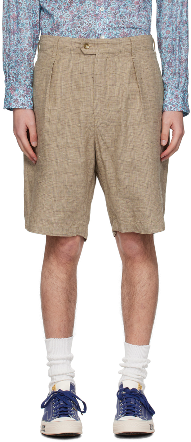 Engineered Garments Beige Check Shorts In Et034 Beige Linen Gl