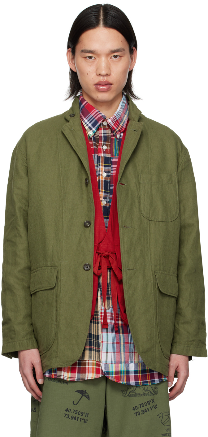 Engineered Garments Green Single-breasted Blazer In Eu003 Olive Cotton A