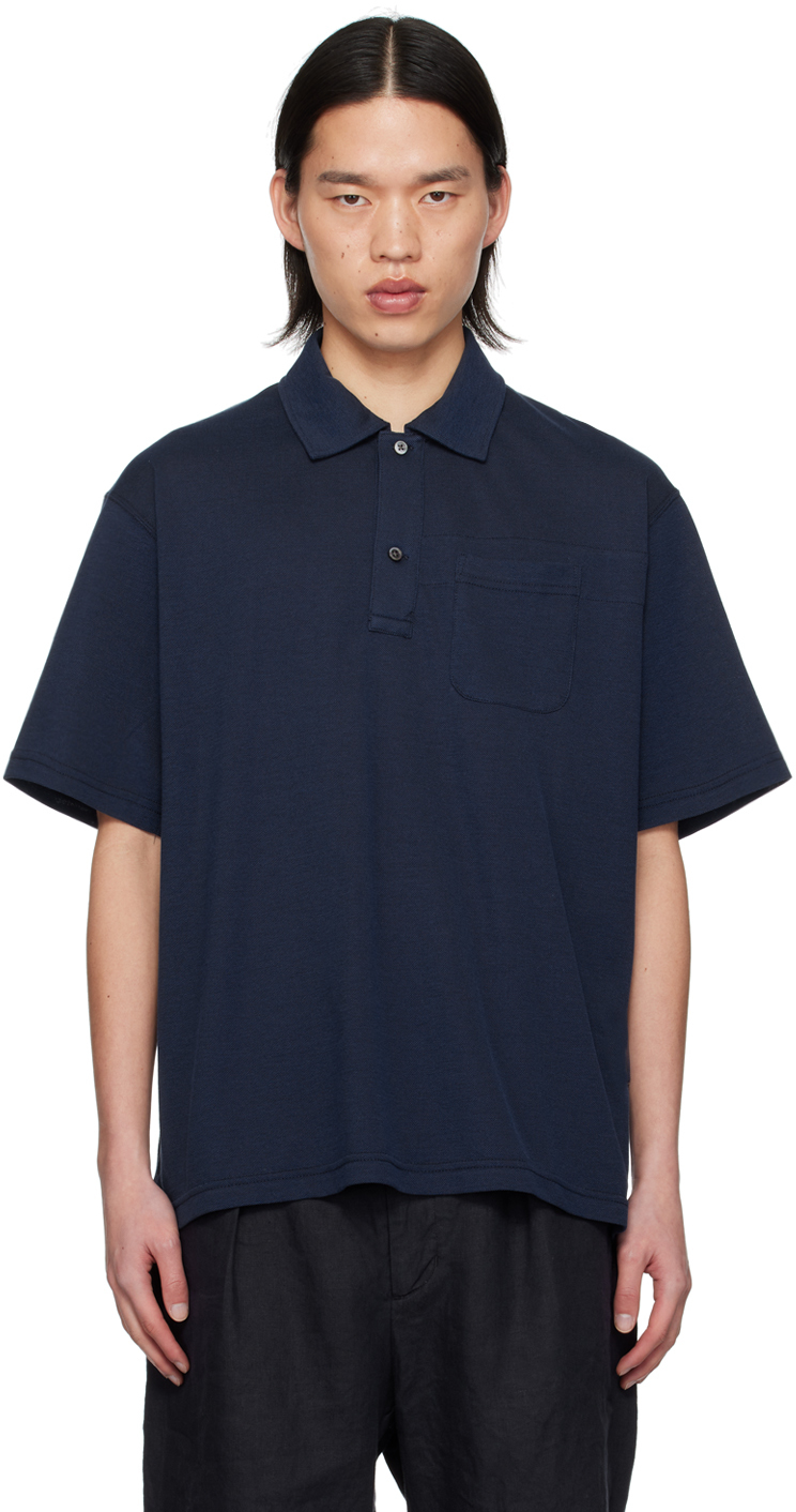 Shop Engineered Garments Navy Two-button Polo In Sd038 B - Navy Cotto
