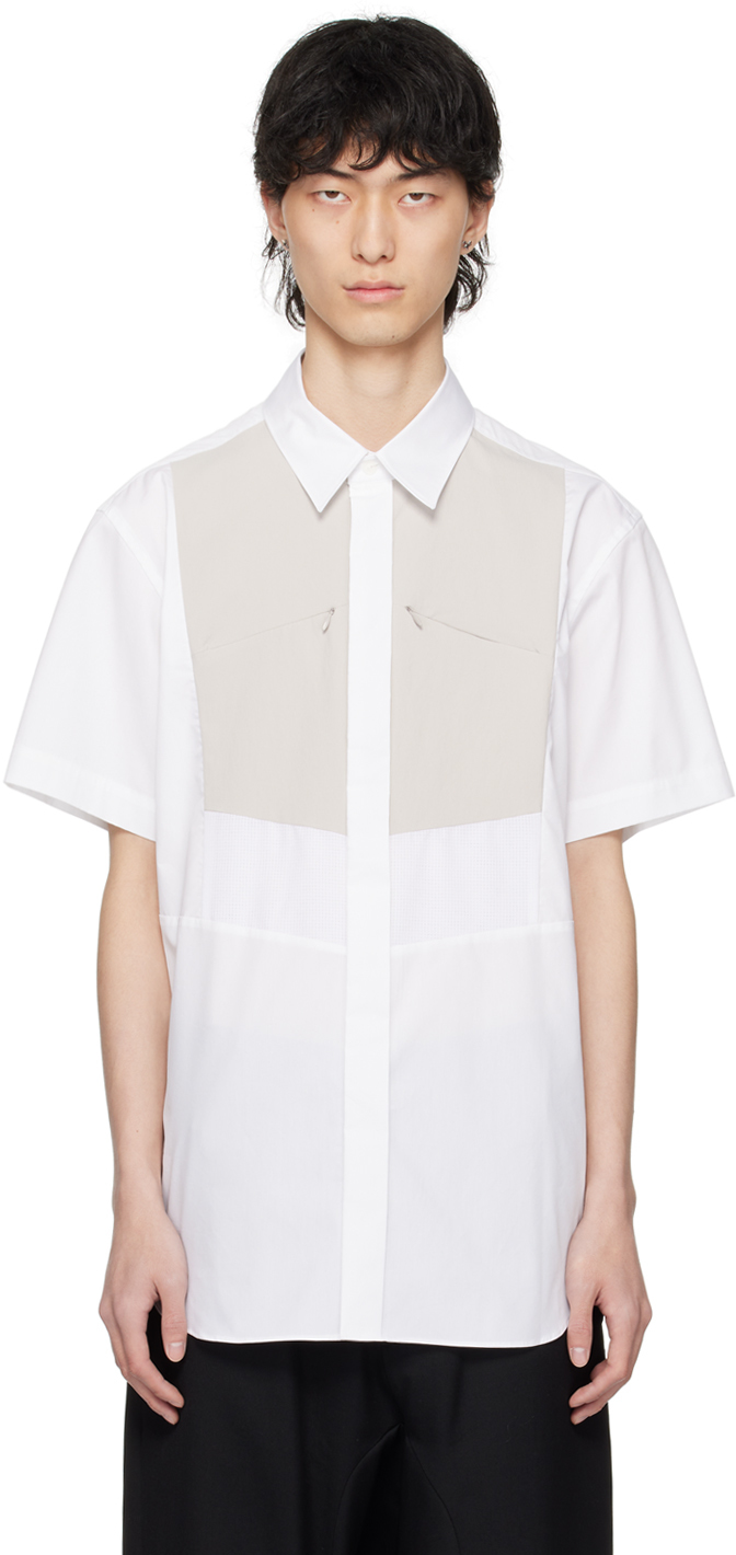 Shop Fumito Ganryu White Kinetic Bosom Shirt In White X Light Gray