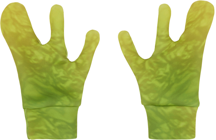 Yaku Green Three-finger Gloves In Multicolour