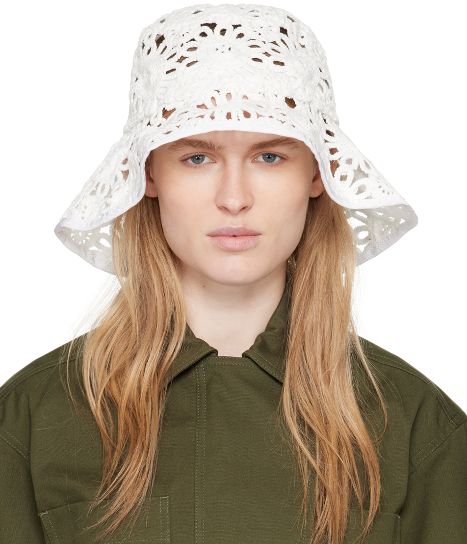 Weekend Max Mara: White Macramé Bucket Hat | SSENSE Canada