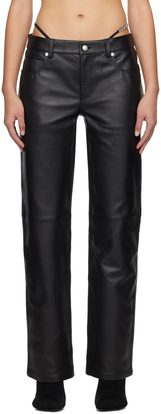 Shop Alexander Wang Black Low-rise Leather Pants In 001 Black