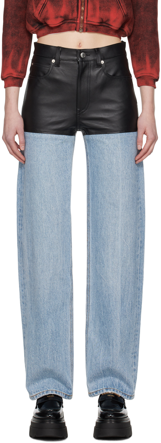 Shop Alexander Wang Blue Stacked Leather Pants In 471a Vintage Indigo