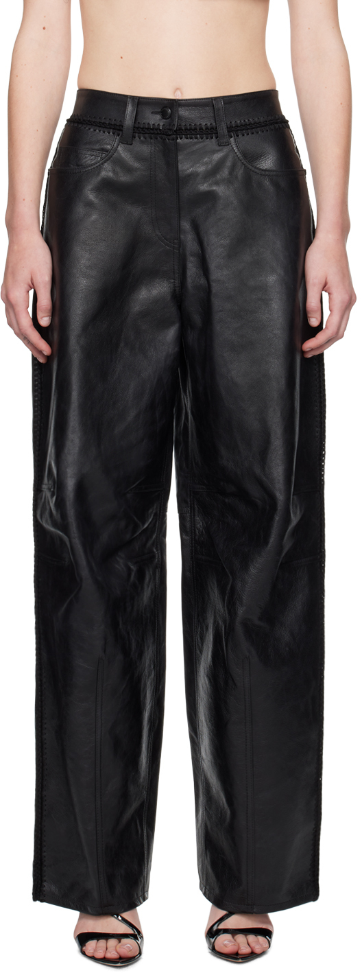 Black Low-Rise Leather Pants