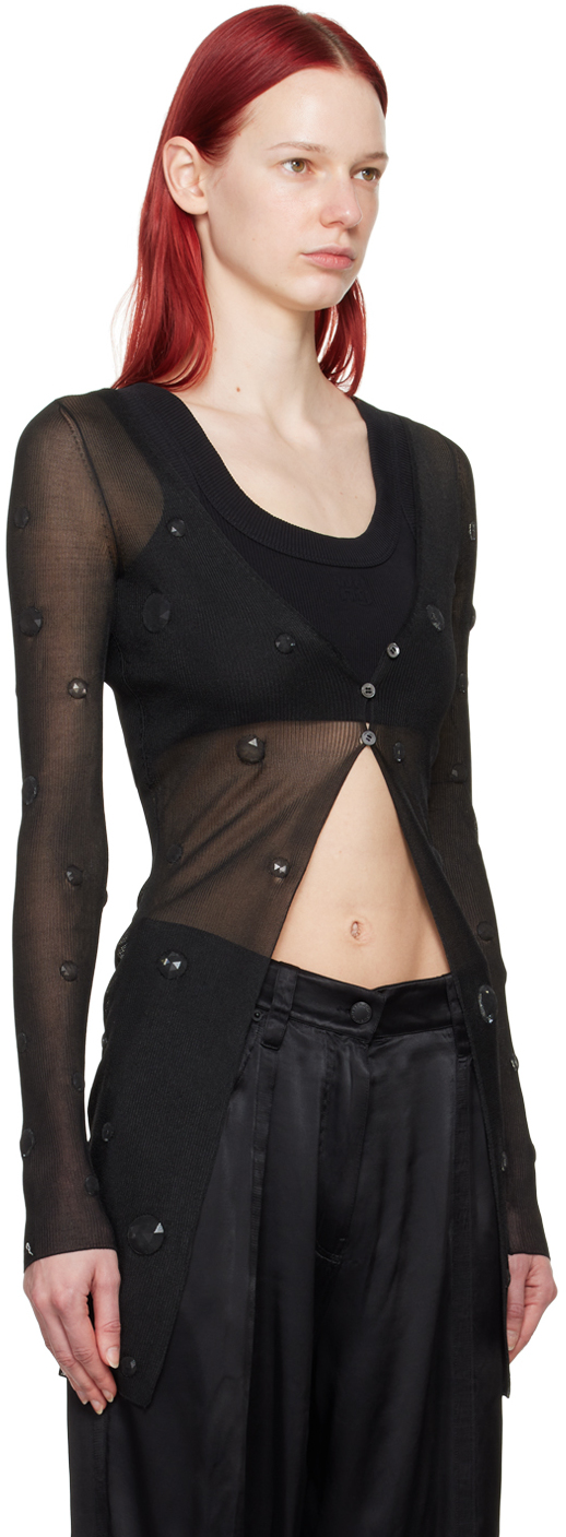 Alexander Wang Ribbed Cardigan With Engineered Trapped Gems In 001 Black