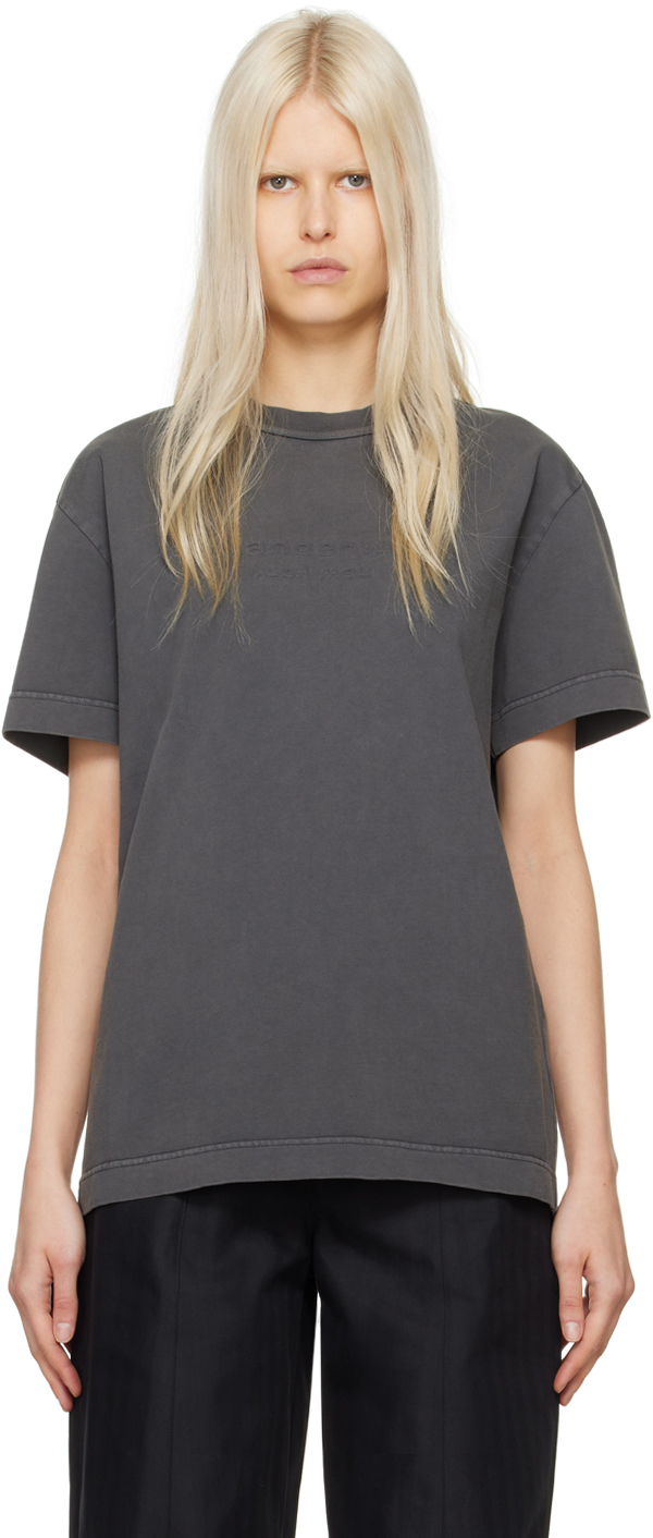 Shop Alexander Wang Gray Embossed T-shirt In 094a Soft Obsidian
