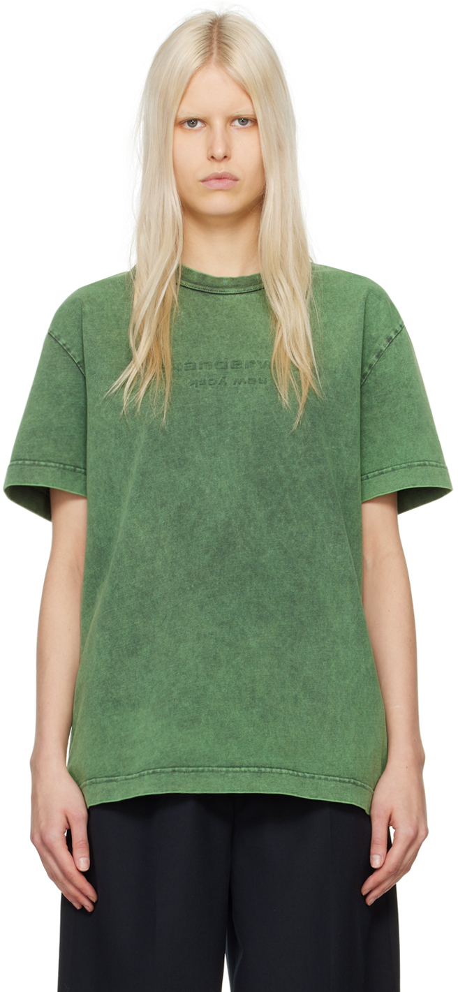 Shop Alexander Wang Green Embossed T-shirt In 358a Acid Fern