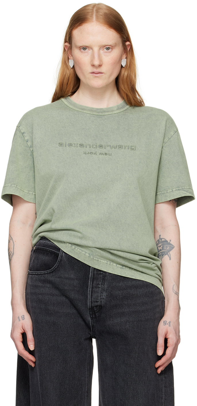Shop Alexander Wang Green Embossed T-shirt In 335a Acid Smoke Gree