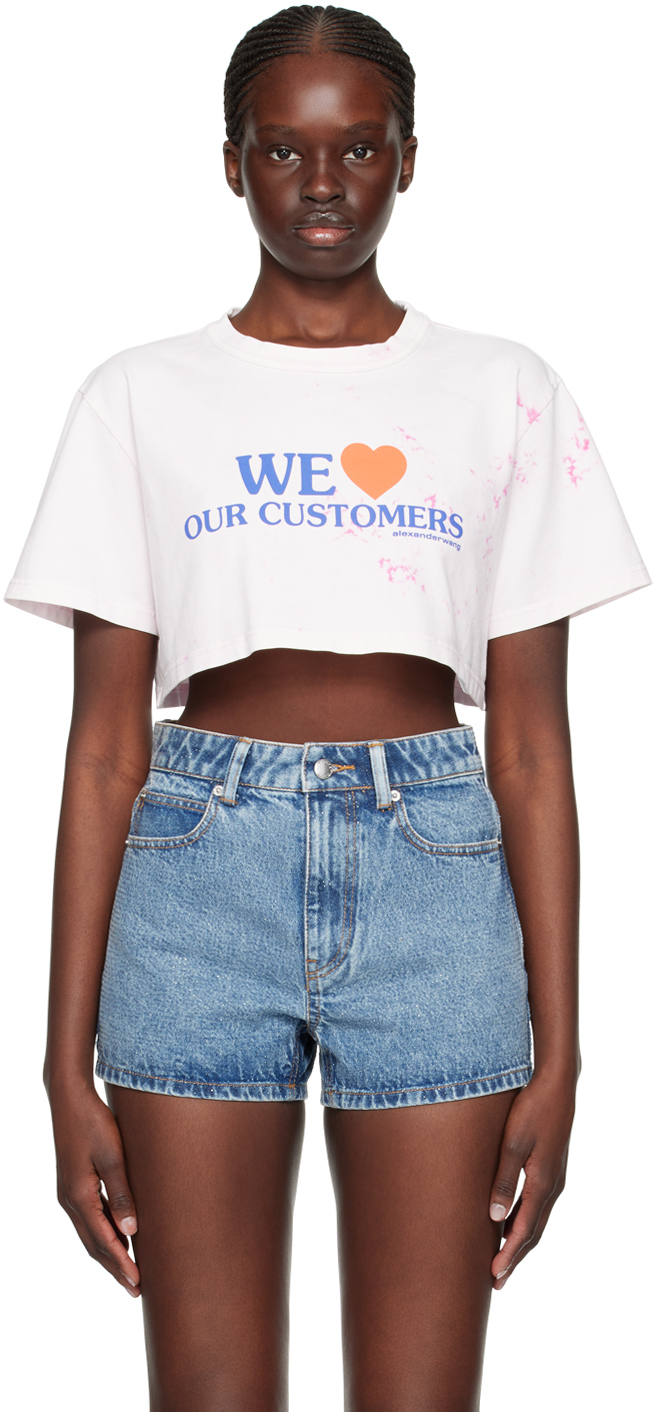 Alexander Wang Love Our Customers Cropped Tee In Lt Pink Bleach Out