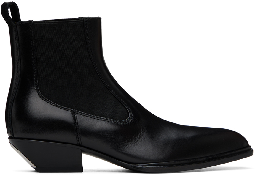 Black Slick Smooth Leather Ankle Boots