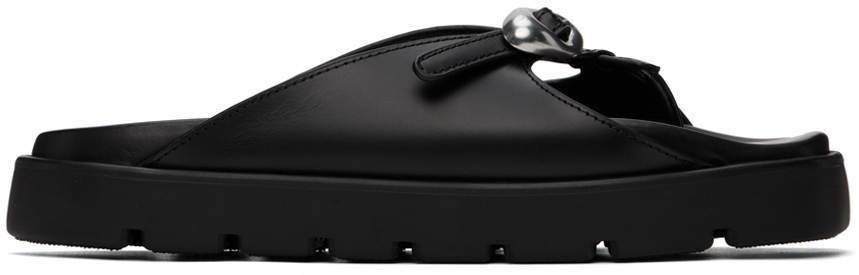 Black Dome Flatform Leather Sandals