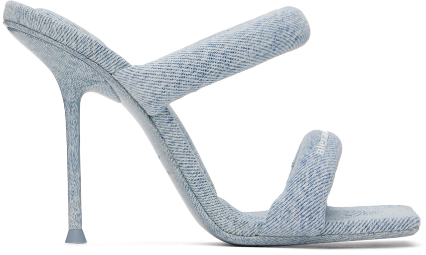 Shop Alexander Wang Blue Julie 105mm Denim Tubular Heeled Sandals In 270 Pebble Bleach