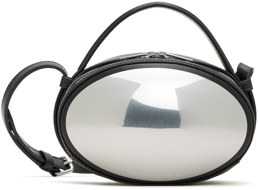 Black Dome Small Crackle Leather Crossbody Bag