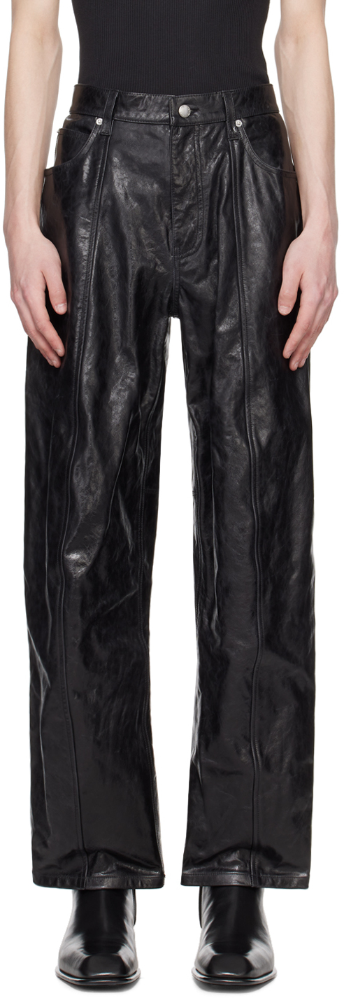 Shop Alexander Wang Black Paneled Leather Pants In 001 Black