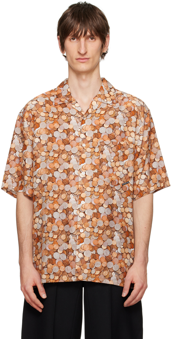 Alexander Wang Orange & Tan Coin Shirt In Brown