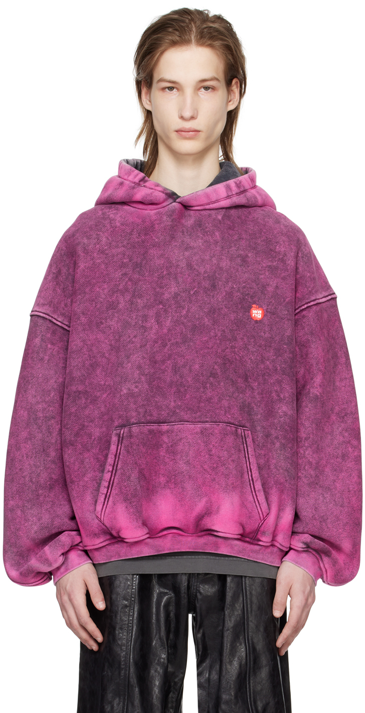Alexander Wang Logo-print Bleached-effect Hoodie In Purple