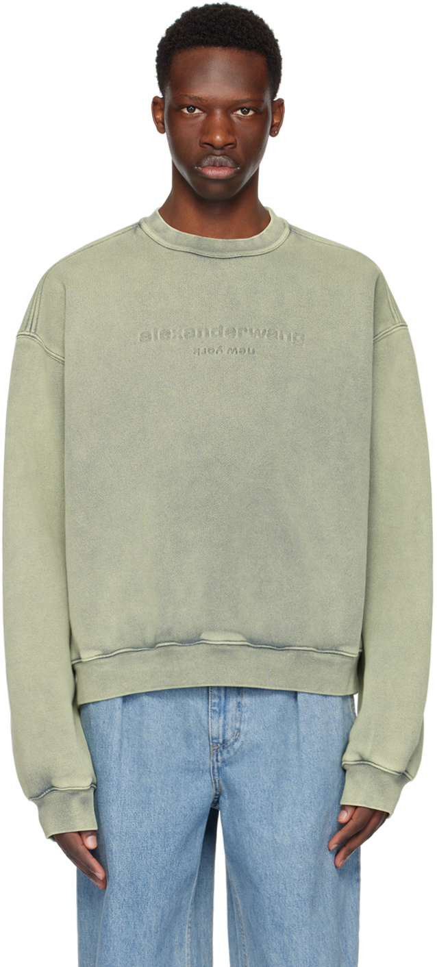 Shop Alexander Wang Green Embossed Sweatshirt In Acid Smoke Green