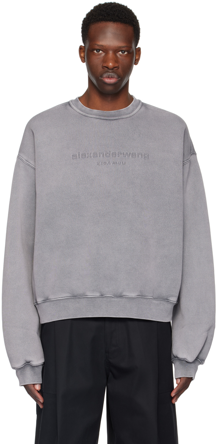 Shop Alexander Wang Gray Embossed Sweatshirt In Acid Fog