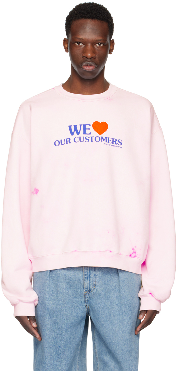 Shop Alexander Wang Pink 'love Our Customers' Sweatshirt In Lt Pink Bleach Out