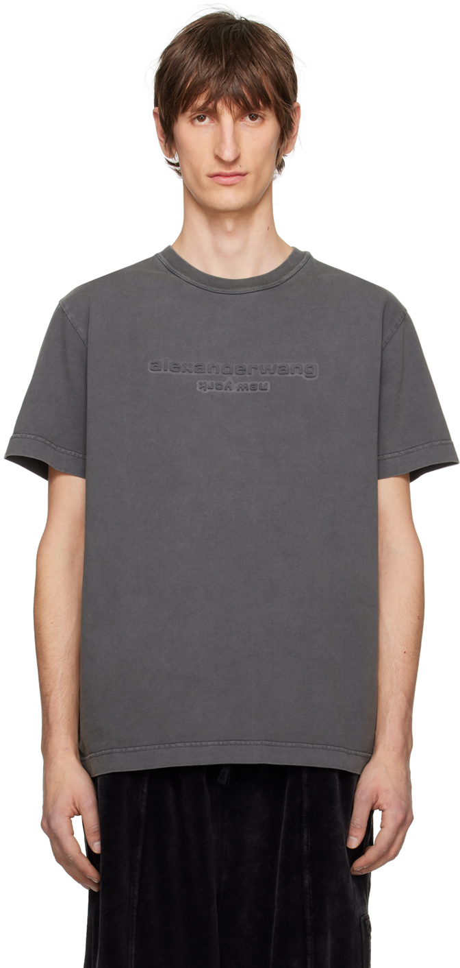 Alexander Wang Gray Embossed T-shirt In 094a Soft Obsidian
