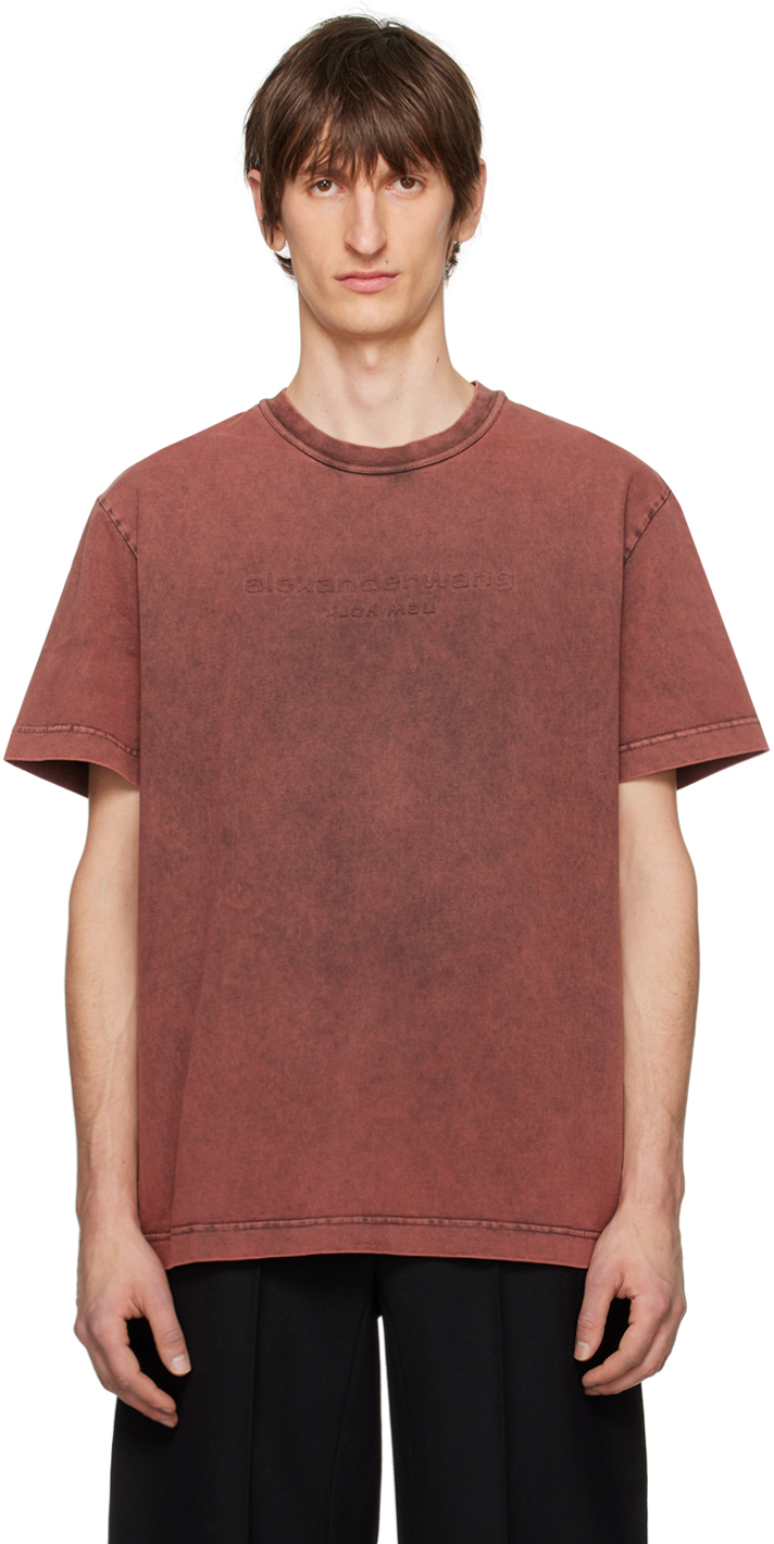 Shop Alexander Wang Burgundy Embossed T-shirt In 644a Acid Apple