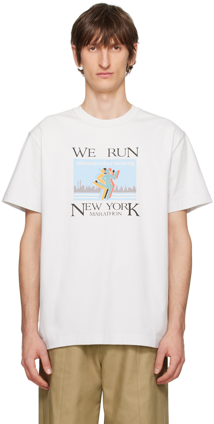 Alexander Wang White Marathon T-shirt In 083 Gunsmoke