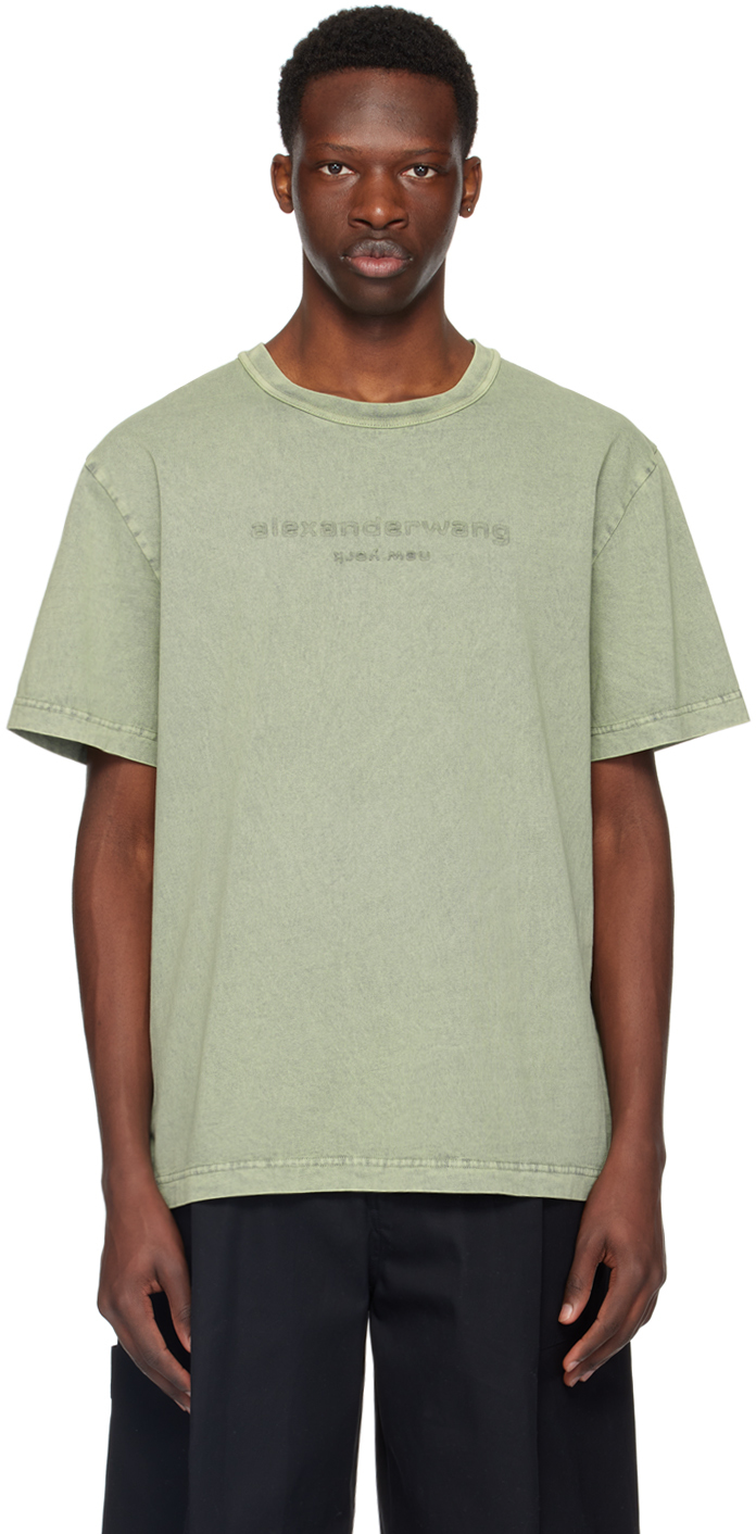Shop Alexander Wang Green Embossed T-shirt In Acid Smoke Green
