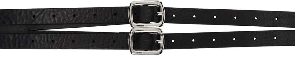 Mm6 Maison Margiela Double Buckle Leather Belt In Black
