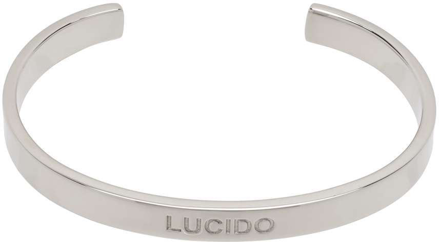 Silver Brass Minimal Logo Cuff Bracelet
