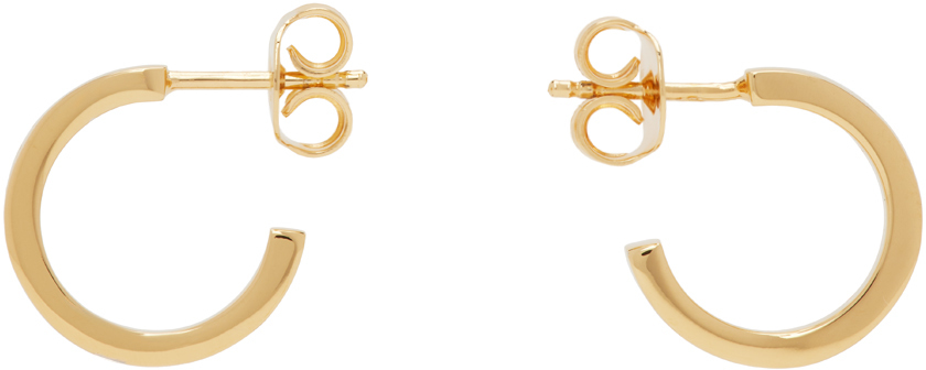 Mm6 Maison Margiela Gold Numeric Minimal Signature Hoop Earrings In 950 Yellow Gold Poli