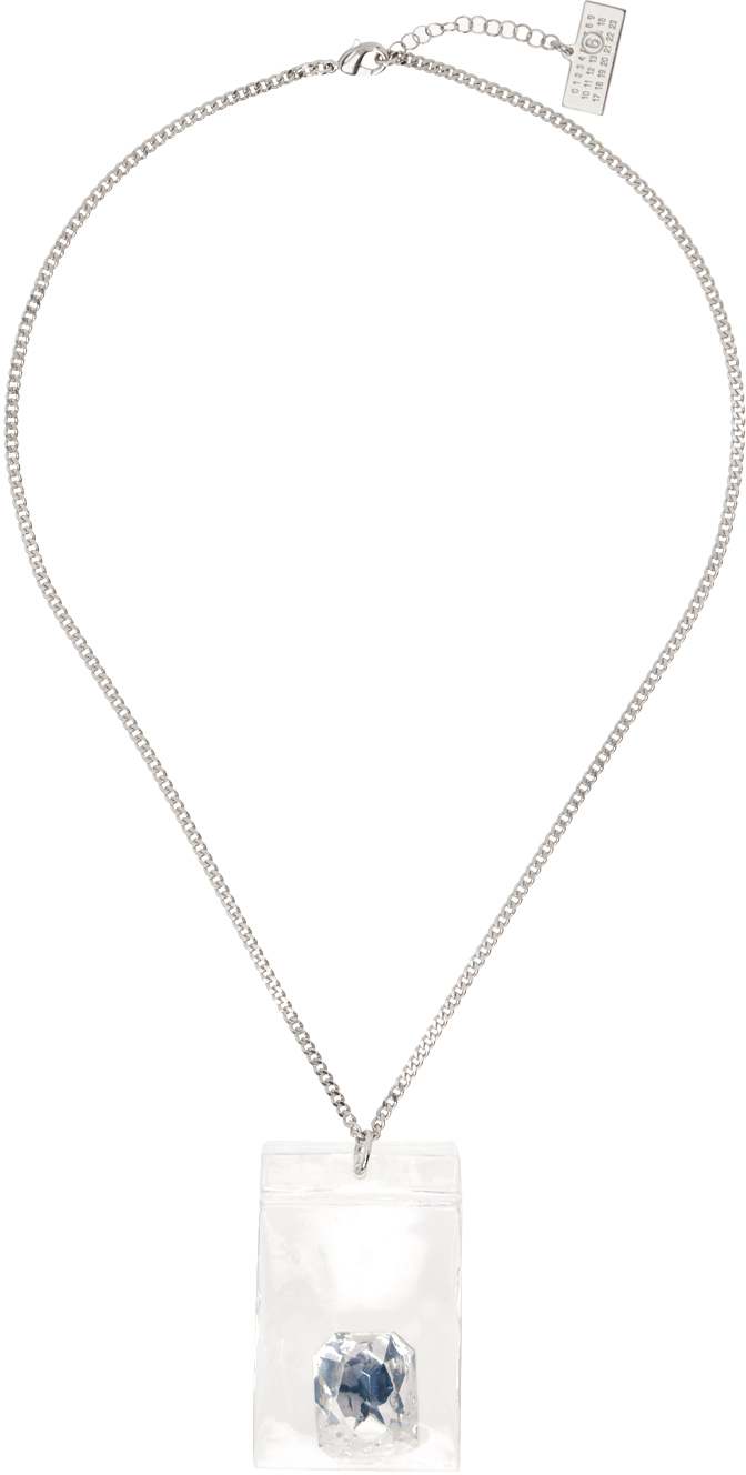 Mm6 Maison Margiela Silver Stone In Plastic Bag Necklace In 951 Polished Palladi