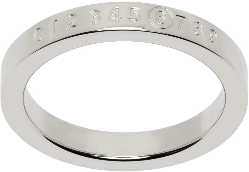 Mm6 Maison Margiela Silver Numeric Minimal Signature Ring In 951 Palladio Polish