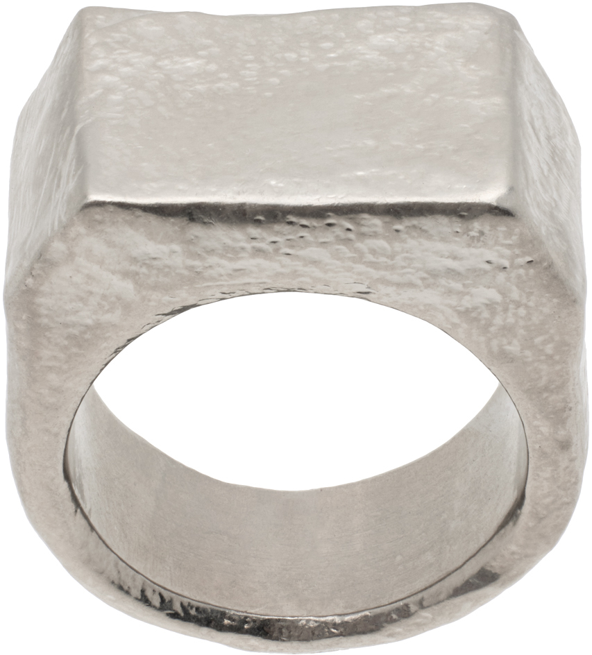 MM6 Maison Margiela: Silver Metal Chiseled Ring | SSENSE Canada